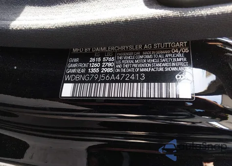 2006 Mercedes-Benz S 65 Amg z USA, uszkodzony, nr VIN WDBNG79J56A472413